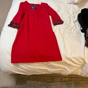 Stylish Red Women’s  Dress with Patterned Sleeves